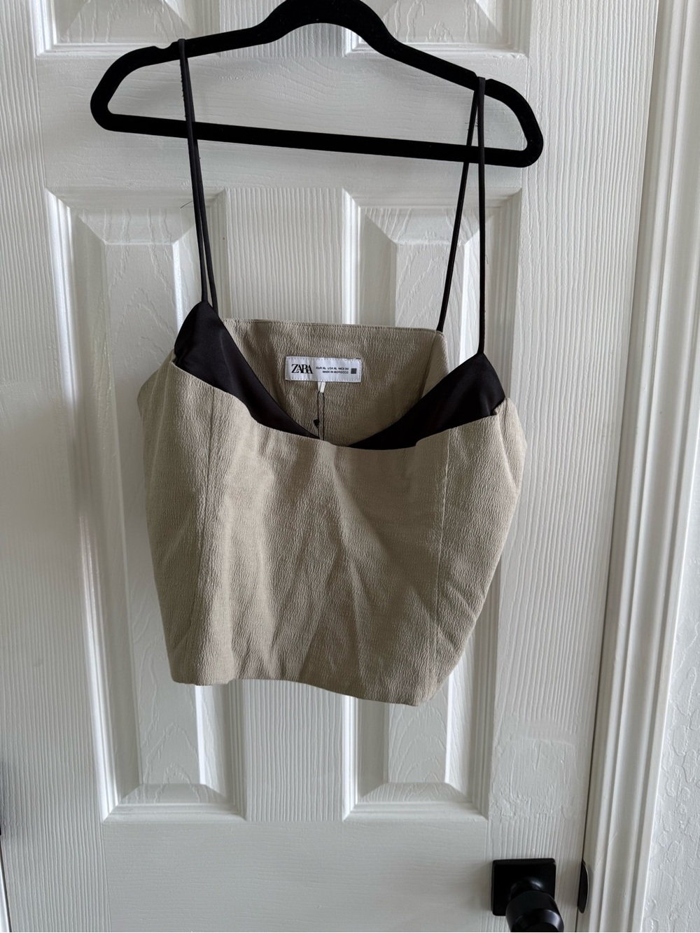 Zara Two-Tone Beige and Black Spaghetti Strap Crop Top